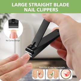 Heavy Duty Straight Blade Nail Clippers for Thick Toenails, Professional Stainless Steel Fingernail Toenail Clippers Trimmers - Thick Wide Jaw Toe Nail Clippings for Seniors, Men & Women (Black)