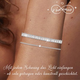 vidonio Women's Bracelet, 14 K Gold-Plated Bracelets, Adjustable Bracelets, Gold Set, Stackable Bracelet, 925 Silver with Cubic Zirconia, Diamond, Figaro Herringbone Bracelet, Jewellery, Gift for