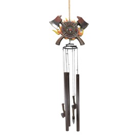 Ebros Gift Maltese Cross Crest with Double Crossed Fire Fighter Axe Fireman Resonant Relaxing Wind Chime with Metal Tubes Patio Garden Accent 911 Emergency Civil Service Decorative