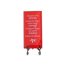 Lifeforce Glass The Serenity Prayer Inspirational Glass Plaque. Encouraging and Centering Words to Empower. Includes a Folding Easel Red.