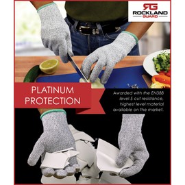 Rockland Guard Cry & Cut Resistant Gloves - High Performance Level 5 Protection, Food Grade. Size Large, Free Storage Bag Included!