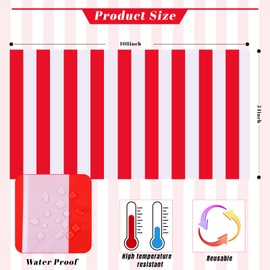 Kesfey 3 Packs Red and White Horizontal Striped Tablecloth 54 x 108 Inch Carnival Circus Theme Party Table Cloths Decorations Waterproof Rectangle Red Striped Tablecover for Picnic Plim Birthday Party