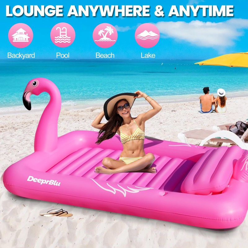 DeeprBlu Luxury Flamingo Inflatable Tanning Pool for 2 Person, 81x60