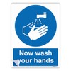 PREMIUM LAMINATED Now Wash Your Hands Sign, A5 210x148mm Vinyl