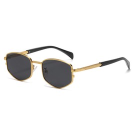 QVKUUT Classic Rectangular Sunglasses Retro Metal Frame Glasses for Men and Women, Gold/Black