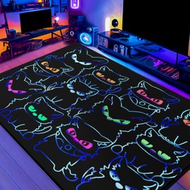 Isyorefam Black Play Cat Rug for Playroom for Boys Girls 59"x39" Funny Cute Cat Cartoon Decor for Bedroom Living Room Non-Slip Comfy Floor Casual Mat Carpet Washable