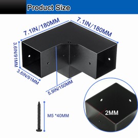 4-Pack Heavy Pergola Brackets, 3-Way 90 Degree Connector for 4x4 Pergolas - Fits 3.6"x3.6" Lumber, W/ Screws -Metal Gazebo Kits Suitable for DIY, Pavilion, Garden Kit