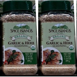 Spice Islands NEW BIG Size - Organic Spice Islands Garlic & Herb Seasoning, Net 17.6 oz. - Garlic & Herb, 2 jars
