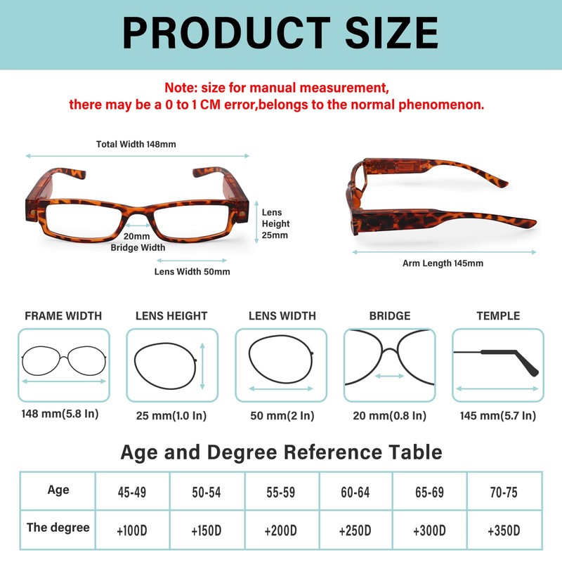 Rechargeable Magnifying Glasses Reading Glasses with Lights Anti Blue Light