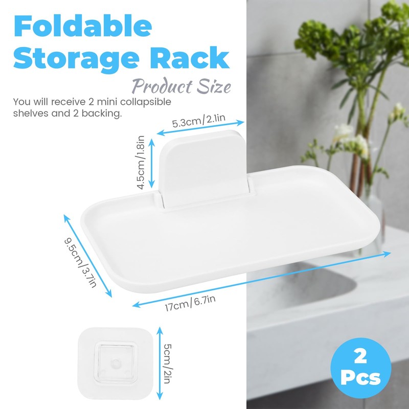 Diakey 2 Pack Foldable Bedside Shelf Wall Mount, Adhesive Floating