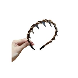 Vintage High Cranium Artificial Pearl Hairband, non slip head bands for women's hair, braid headbands for Wedding Party Hair Hoop Band Headwear for Bride (Brown, One size)