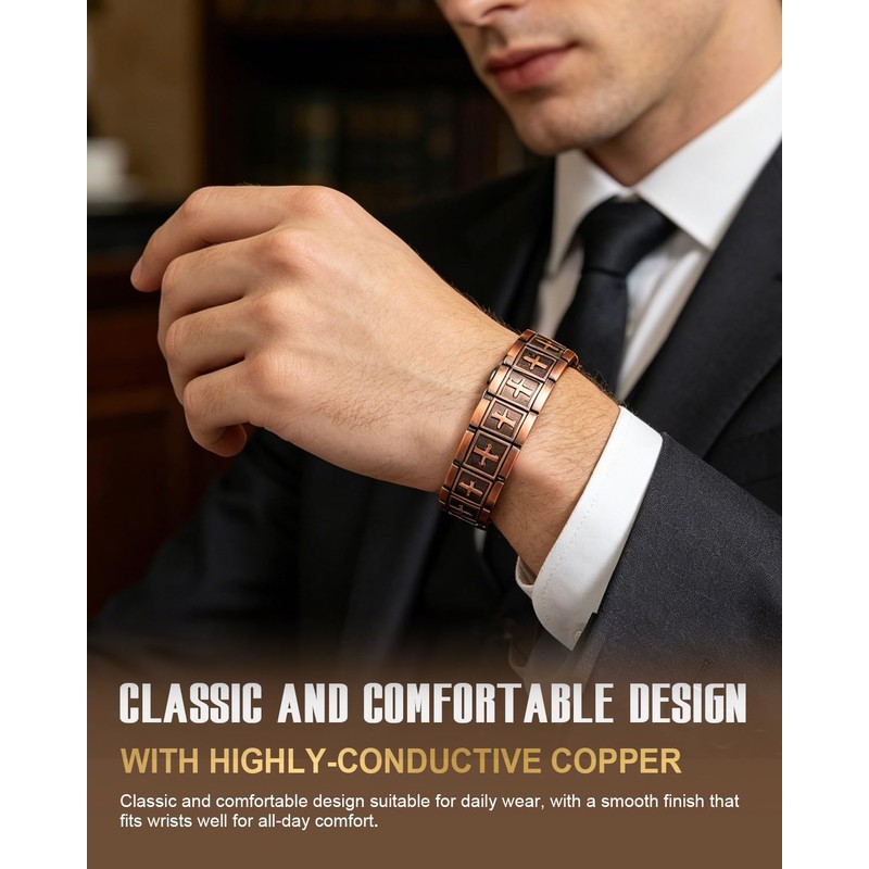 Copper Bracelet for Men, 99.99% Pure Copper Jewelry Cross Magnetic