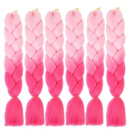 pink braiding hair 6 Packs ombre jumbo braids High Temperature Fiber kanekalon Hair extensions for braiding crochet braids (ombre pink)
