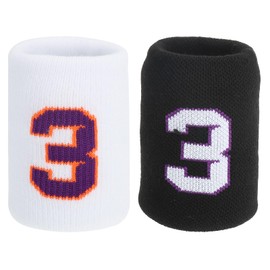 PATIKIL Sports Wristband Sweatbands for Men and Women, 2 Pcs Breathable Tennis Wrist Bands Absorbent Sweat Band Number 3 for Basketball Football Baseball Running Gym, Black/White