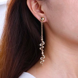 Inateannal Punk Snake Earrings Crystal Snake Drop Earrings Gothic Animal Snake Earrings Gold Long Chain Tassel Earrings CZ Snake Stud Earrings Jewellery For Women, Zinc, No Gemstone