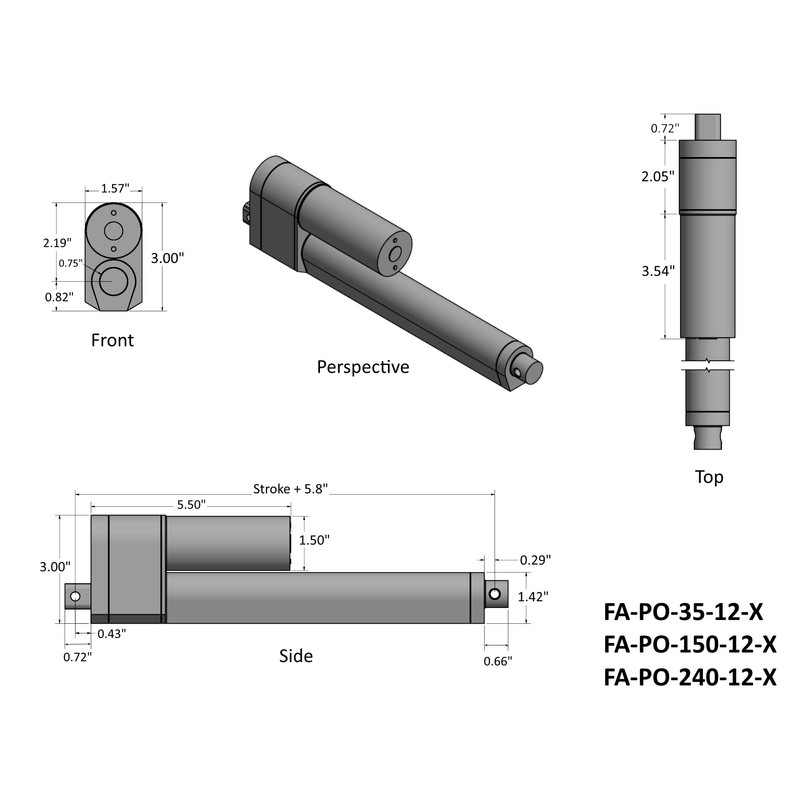 Firgelli Automations 6" Stroke Feedback Linear Actuator 150lbs Force