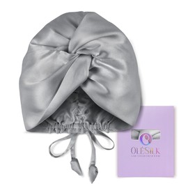 OLESILK Silk Bonnet for Sleeping Women: 100% Mulberry 22 Momme Silk, Adjustable Fit for Night Hair Care, No Frizz for Curls, Light Grey