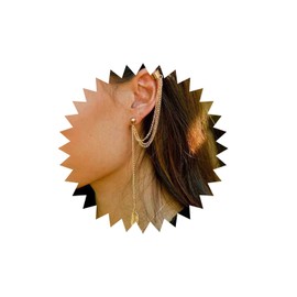 Aneneiceera Boho Leaf Tassel Chain Ear Cuff Earrings Studs Gold Tiny Leaf Drop Earrings Long Chain Climber Crawler Earrings Statement Dangle Chain Wrap Clip Jewelry for Women(Gold)
