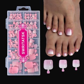 Toe Nail Tips - Short French Square Wearable Toenails 120Pcs/Box, 12 Sizes SWRITATSK French Simple Gradient Wearable Full Cover Fake Toenail For Nail Extension Home DIY Nail Salon
