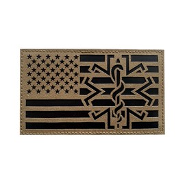 3.5x2 inch Infrared IR USA American Flag EMS Star of Life Medic Paramedic Tactical Hook and Loop Patch (Coyote Brown Tan)