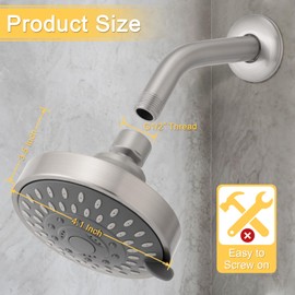 AISOSO Shower Head, 5 Modes High Pressure Shower Heads for Relaxed Shower Experience, 4.1 Inch Bathroom Fixed Showerhead Even at Low Water Pressure for Powerful Spray, Brushed Nickel