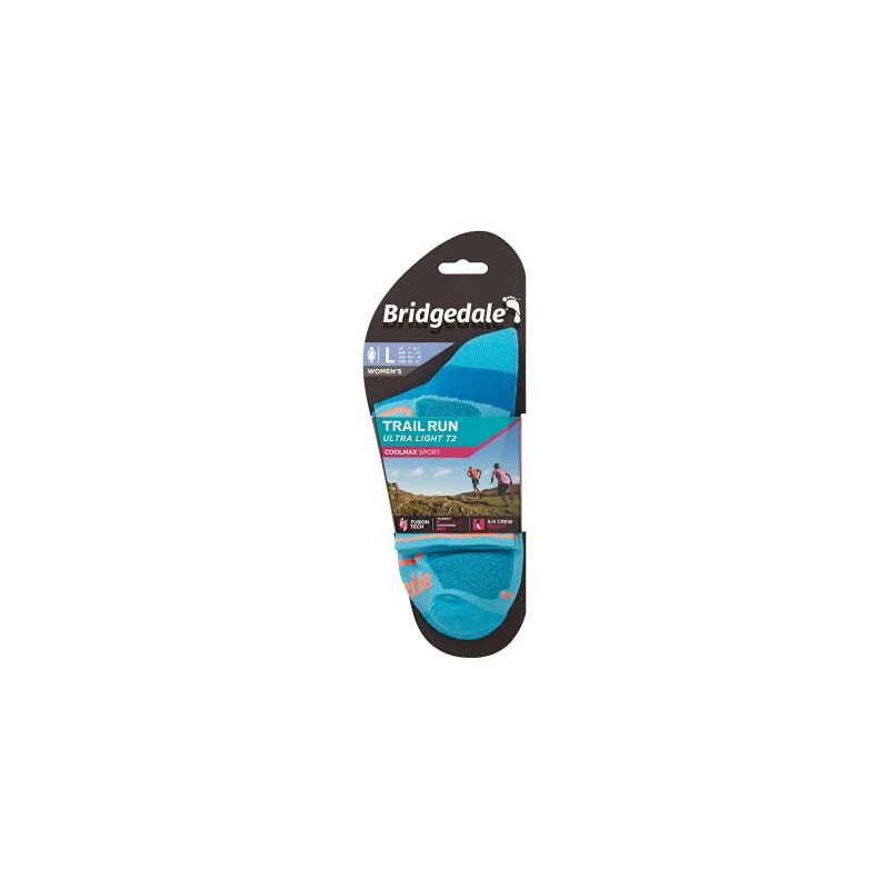 Bridgedale TRAIL RUN Ultralight T2 Coolmax Sport 3/4 Crew-Women's- Small-Blue