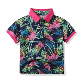 Boy's Coconut Tree Print Beach Tops Baby Aloha Hawaiian Shirt (1-5 Years Old) (Pineapple 2, 3-4T/120)