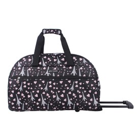 Betsey Johnson Designer Carry On Luggage Collection - Lightweight Pattern 22 Inch Duffel Bag- Weekender Overnight Business Travel Suitcase with 2- Rolling Spinner Wheels (Paris Love)