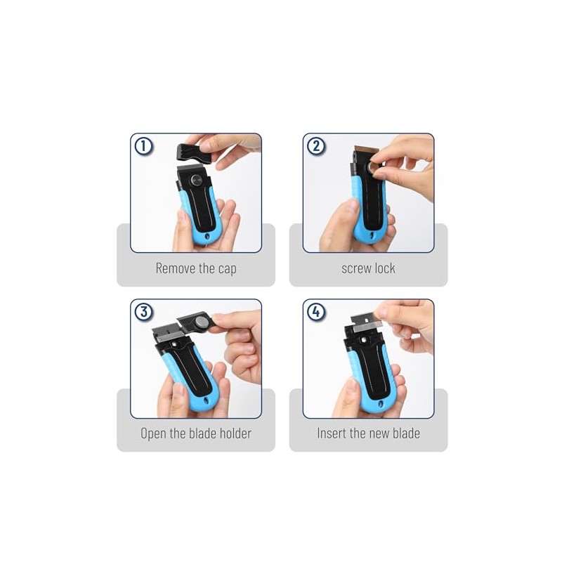 Bates- Razor Blade Scraper, Blue, Locking Razor Scraper Set with