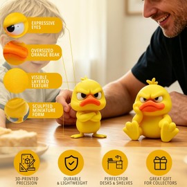 Nexalithix 2-Pack Funny Angry Duck Figurines, 3D Printed Little Yellow Ducks, Cute Angry Yellow Duck Desk Decor, Duck Decoration for Computer, Car & Dorm, Funny Gift Ideas