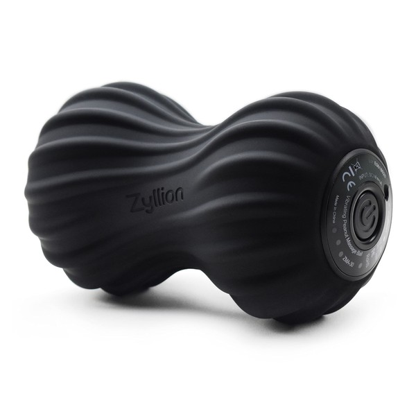 Zyllion Peanut Massage Ball Roller - Vibrating Double Lacrosse Deep Tissue Muscle Massager with 4 Speeds for Pain Relief, Myofascial Release and Trigger Point Therapy - Black (ZMA-30-BK)