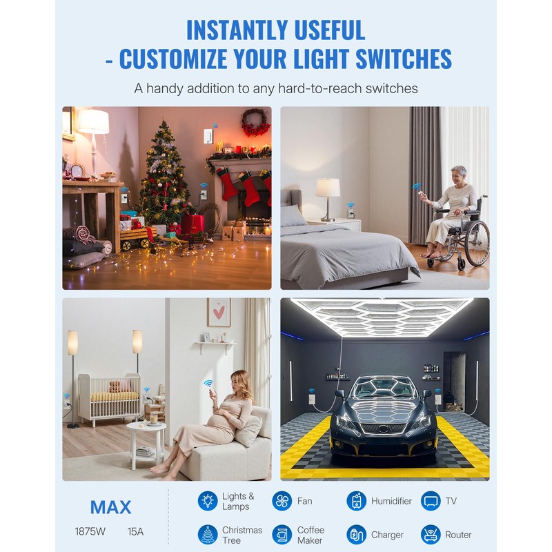 Remote Control Outlet, WILAWELS Wireless Light Switch with Magnetic Base,