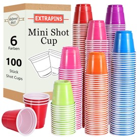 EXTRAPINS Pack of 100 Shot Cups, 6 cl/60 ml Shot Cups, Reusable Plastic Shot Glasses, Mini Cups, Multicoloured Party Cups for Drinking, Tasting, Birthday, Party, Picnic (6 Colours)