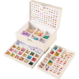 QBestry Earring Jewelry Box for Girls Jewelry Organizer Earring Holder Organizer for Girls Earring Organizer Large Jewelry Boxes for Women Earrings and Necklaces Organizer Teen Girls Earring Box Beige