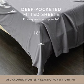 Bamboo Bay 6 Piece California King Sheet Sets - 100% Viscose Made from Bamboo Sheets Set - Ultra Soft Cooling Sheets for Hot Sleepers - Cal King Sheet Set Fits Up to 16" Deep Pocket - Dark Grey