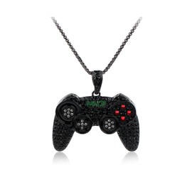 To My Son/Grandson Necklace Colorful Crystal Game Controller Necklaces Punk Hip Hop Friendship Necklace Game Console Necklace for Son/Grandson Best Friends (Black)