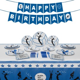 Volleyball Deluxe Party Packs (103 Pieces for 16 Guests) - Volleyball Decorations, Sports Themed Birthday Party Supplies, Volleyball Plates and Napkins, Volleyball Party Decor, Blue Orchards
