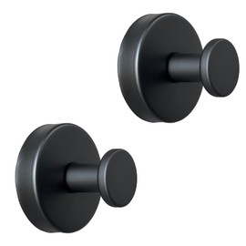 Suction Cup Hooks for Shower, Removable Suction Shower Towel Hooks for Bathroom, Kitchen, Glass, Mirror, Tile - No Drill Wall Hooks for Hanging Robe, Loofah - Waterproof & Rustproof (Black, 2-Pack)