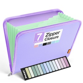 Sooez Accordion File Organizer with Safe Zipper, 7 Pockets Expanding File Folder, Heavy Duty Folder Organizer, Sleek Letter Size Accordion Folder, Portable Expandable File Folder for Documents, Purple