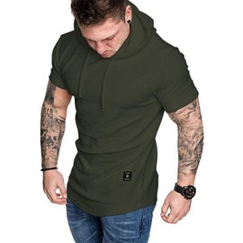 Aiyino Men's Short Sleeve Athletic Hoodies Sport Sweatshirt Solid Color Fashion Pullover S Army Green