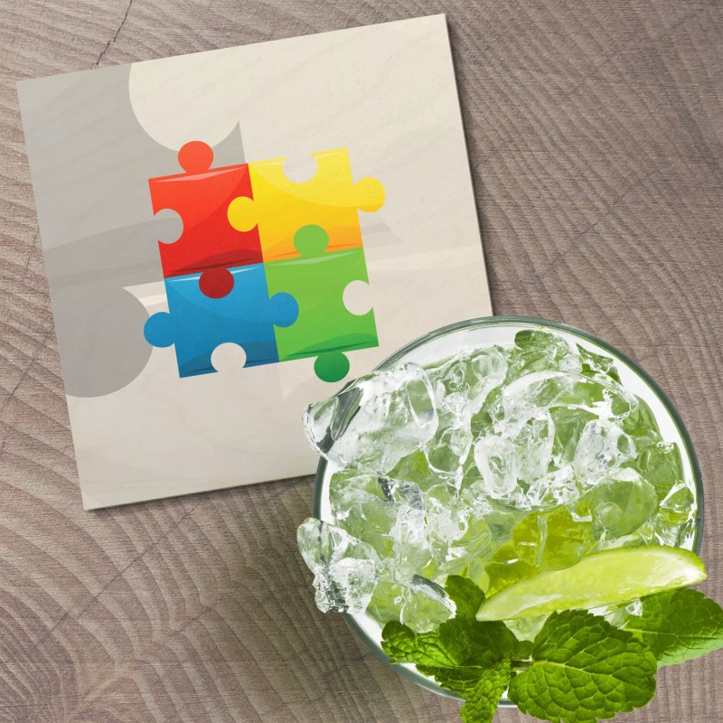Unbranded Autism Puzzle 4'' X 4'' Square Wooden Coaster