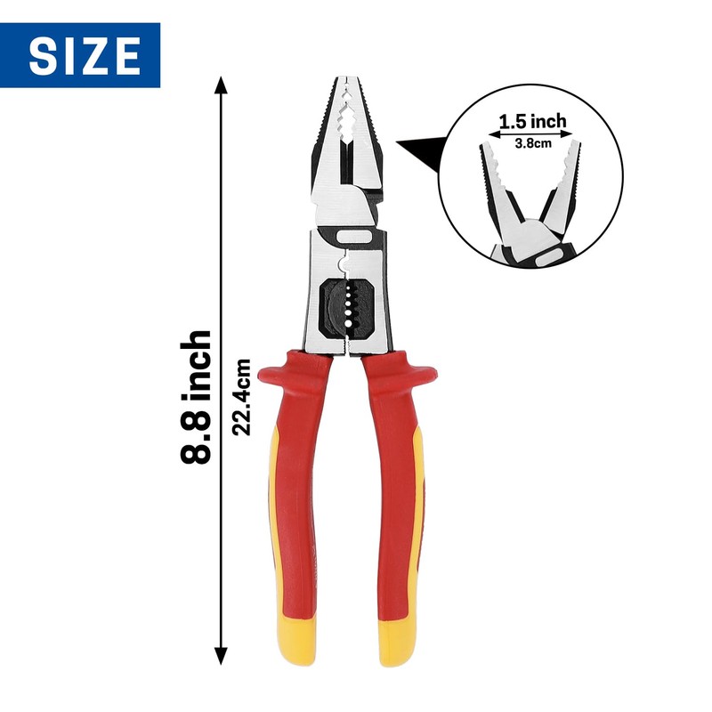 9 Inch 1000V Insulated Linesman Pliers, Multipurpose Insulated Combination Pliers