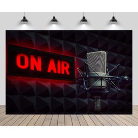 CHNYWORK 7x5ft Professional Microphone Backdrop Radio Station Studio On Air Sign TV Show Newscaster Studio Background Reporter Interview Stage Video Recording Decor Photo Booth Studio Props