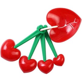 5 Pack Cherry Measuring Spoons Set, Love Heart-Shaped Measure Spoons and Egg Separator,Plastic Measuring Scoops for Baking and Cooking