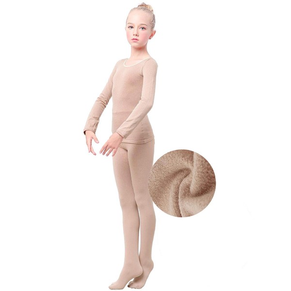 Daydance Girls Kids Nude Thermal Underwear Fleece Lined Ballet Warm