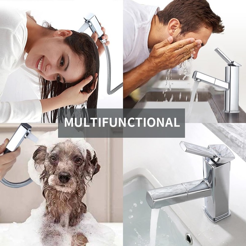 KAIYING Bathroom Sink Faucet with Pull Out Sprayer, Single Handle