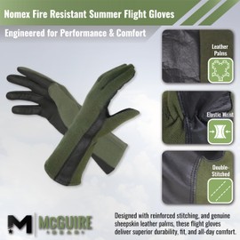 M MCGUIRE GEAR Nomex Summer Flight Gloves, Fire-Resistant Tactical Gloves for Pilots, Military, Law Enforcement & Mechanics (Black, 8)