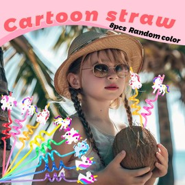 RosyFate Unicorn Straws, Pack of 8 Plastic Straws, Unicorn Decoration, Children's Birthday, Drinking Straws, Reusable, Party Drinking Straws, for Children's Birthday Party, Party Supplies