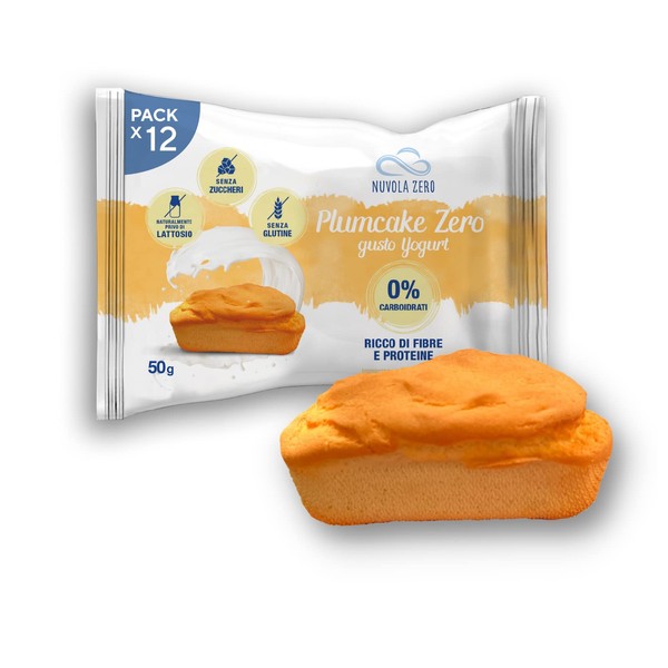 Nuvola Zero - Plumcake Zero with Yoghurt Flavour No Carbohydrates, Lactose-free Snacks, Sugar-Free, Gluten Free, Rich in Fibre, Pack of 12, Made in Italy