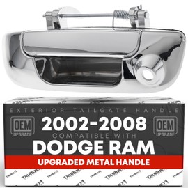 T1A Tailgate Handle Assembly, Upgraded Metal - Compatible with 2002-2009 Dodge Ram 1500 2500 3500 - Liftgate Latch Handle - All Chrome w/Camera Hole - OEM 55276237AA-CAMERA-ACHMT, 80165